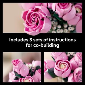 LEGO Botanicals Bouquet of Pink Roses Artificial Flowers - Building Blocks for Adults, Ages 18+ - Flowers for Home Office, Shelf or Room Decor - Gift for Women & Men - 10374