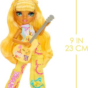 Rainbow High Jr High Rock Band - Sunny, Yellow 9” Fashion Doll with Guitar, Customize with Stickers, Posable, Great Toy Gift for Kids Ages 4+