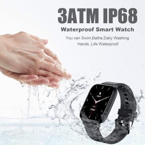 Reloj inteligente para hombres y mujeres, compatible con iPhone, Samsung, teléfono Android, pantalla táctil completa de 1.83 pulgadas, IP68, impermeable, Bluetooth, rastreador de actividad física, monitor de ritmo cardíaco/sueño, color negro