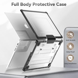 HXCASEAC Funda compatible con MacBook Pro de 16 pulgadas 2024 2023 2022 2021, funda rígida protectora antiarañazos con soporte plegable M4 M3 M2 M1 (A3186 A3403 A2991 A2780 A2485) - Negro