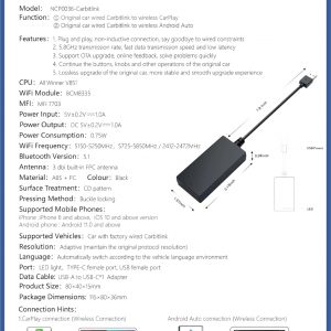 NCP0036 CarKit CarBitLink x Baic Jetour Geely Chery Jac Gac Dongfeng Forthing Hongqi Changan, cable Carbitlink Smartlink Phonelink Fácil Conexión a CarPlay Android Auto Adaptador inalámbrico