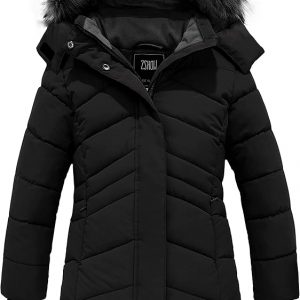ZSHOW Girls' Winter Coat Insulated Long Quilted Puffer Jacket Warm Hooded Parka Snow Coats