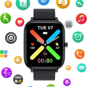 Reloj inteligente para hombres y mujeres, compatible con iPhone, Samsung, teléfono Android, pantalla táctil completa de 1.83 pulgadas, IP68, impermeable, Bluetooth, rastreador de actividad física, monitor de ritmo cardíaco/sueño, color negro