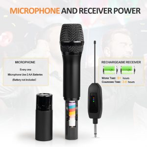 Soundgeek Wireless Microphone UHF Metal Dual Handheld Mic with Rechargeable Receiver 200ft Range, Microphone for Singing, Karaoke, Church, Speech, Wedding, Party Singing (2 Mics, Black & Gray)