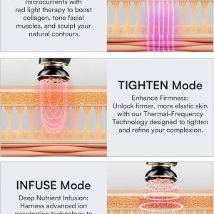 INIA 3-in-1 Skin Tightening Device True Beauty Glow Facial Massager Red Light Therapy for Face and Neck