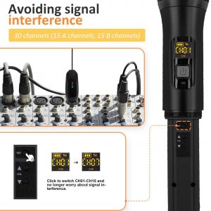 Soundgeek Wireless Microphone UHF Metal Dual Handheld Mic with Rechargeable Receiver 200ft Range, Microphone for Singing, Karaoke, Church, Speech, Wedding, Party Singing (2 Mics, Black & Gray)