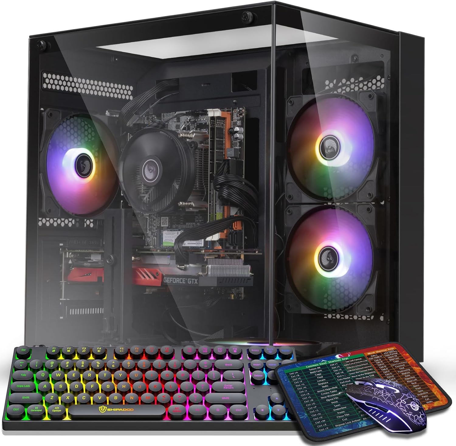 Prebuilt Gaming PC Desktop Computer,AMD Ryzen R5 5500 Desktop,Operating at A Frequency of 3.6-4.2 GHz,RTX 4060 Graphics Card with 8GB GDDR6 Video Memory,16GB RAM, 1TB NVME SSD,WiFi 5.0,RGB Fan x4