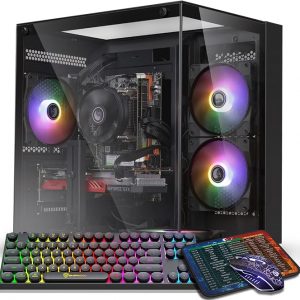Prebuilt Gaming PC Desktop Computer,AMD Ryzen R5 5500 Desktop,Operating at A Frequency of 3.6-4.2 GHz,RTX 4060 Graphics Card with 8GB GDDR6 Video Memory,16GB RAM, 1TB NVME SSD,WiFi 5.0,RGB Fan x4