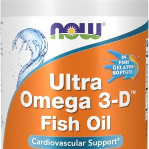 NOW Suplementos, Ultra Omega 3-D™, Aceite de Pescado Omega-3 + Vitamina D-3, Apoyo Cardiovascular*, 180 cápsulas blandas