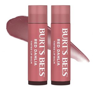 Burt's Bees - Bálsamo labial para rellenar los calcetines, fórmula de bálsamo tintado 2 en 1 de larga duración, infusión de color con manteca de karité hidratante, dalia roja (paquete de 2)