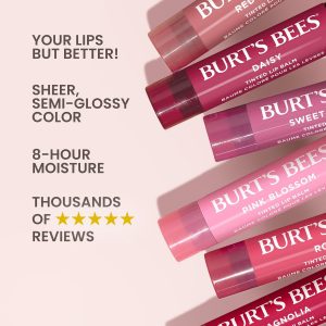 Burt's Bees - Bálsamo labial para rellenar los calcetines, fórmula de bálsamo tintado 2 en 1 de larga duración, infusión de color con manteca de karité hidratante, dalia roja (paquete de 2)