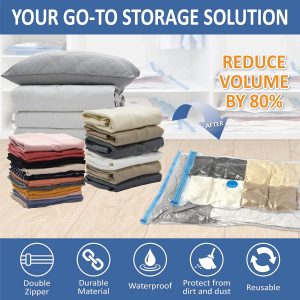 8 Jumbo Vacuum Storage Bags, Space Saver Bags Compression Storage Bags for Comforters and Blankets, Vacuum Sealer Bags for Clothes Storage, Hand Pump Included