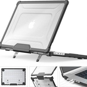 HXCASEAC Funda compatible con MacBook Pro de 16 pulgadas 2024 2023 2022 2021, funda rígida protectora antiarañazos con soporte plegable M4 M3 M2 M1 (A3186 A3403 A2991 A2780 A2485) - Negro