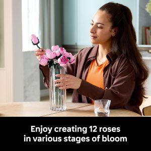 LEGO Botanicals Bouquet of Pink Roses Artificial Flowers - Building Blocks for Adults, Ages 18+ - Flowers for Home Office, Shelf or Room Decor - Gift for Women & Men - 10374