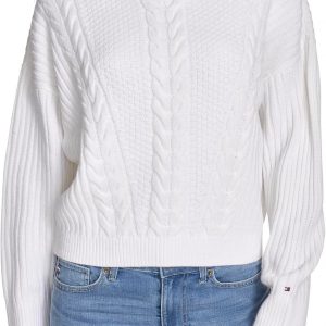 Tommy Hilfiger Suéter Bobbi con cuello redondo y cable sólido para mujer