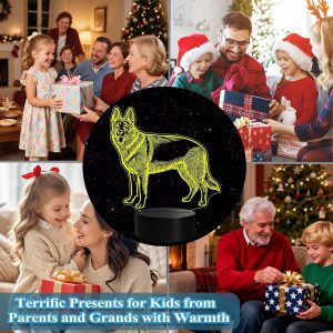 German Shepherd Night Light, German Shepherd Gifts, 3D Illusion Lamp with Remote Control, 16 RGB Colors, 4 Flashing Modes, Timer, Dimmable, Kids Room Dog Decoration for Holiday Birthday Christmas