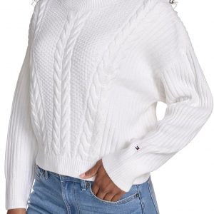 Tommy Hilfiger Suéter Bobbi con cuello redondo y cable sólido para mujer