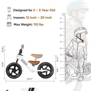 KRIDDO Bicicleta de equilibrio para niños de 2 años, de 24 meses a 5 años, bicicleta de empuje de 12 pulgadas con placa personalizada (3 juegos de calcomanías incluidas), bicicleta de regalo para