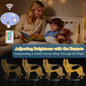 German Shepherd Night Light, German Shepherd Gifts, 3D Illusion Lamp with Remote Control, 16 RGB Colors, 4 Flashing Modes, Timer, Dimmable, Kids Room Dog Decoration for Holiday Birthday Christmas