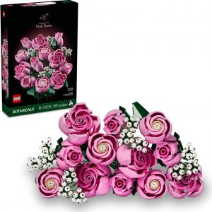 LEGO Botanicals Bouquet of Pink Roses Artificial Flowers - Building Blocks for Adults, Ages 18+ - Flowers for Home Office, Shelf or Room Decor - Gift for Women & Men - 10374