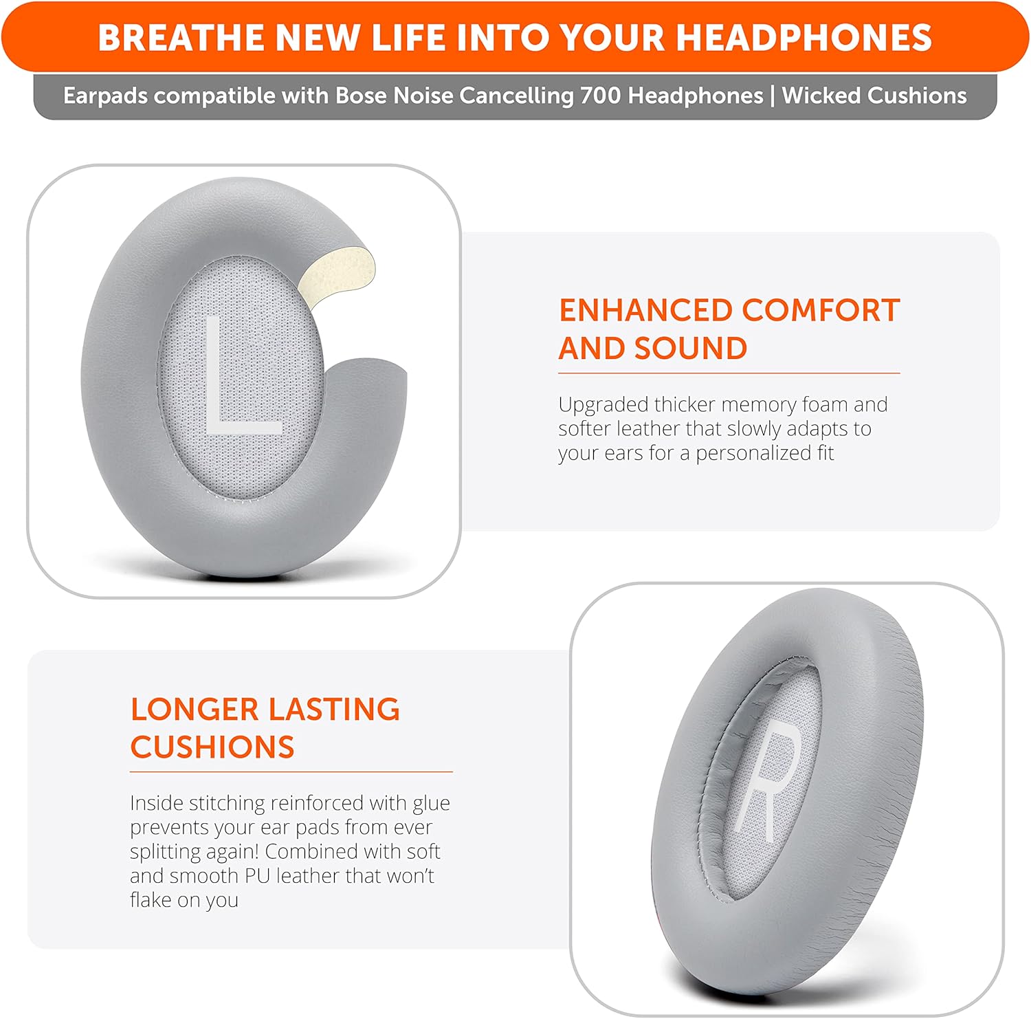 WC Wicked Cushion - Almohadillas de repuesto mejoradas para auriculares Bose 700 con cancelación de ruido (NC700), piel sintética más suave, espuma viscoelástica de lujo, grosor añadido, almohadillas