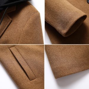 PRIJOUHE Men's Wool Coat Hoodie Long Trench Coat Cotton Casual Woollen Overcoat Jacket