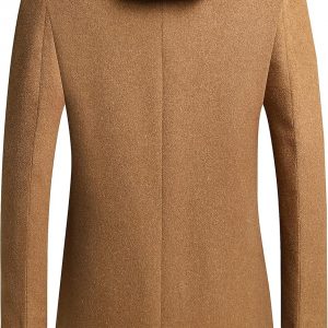 PRIJOUHE Men's Wool Coat Hoodie Long Trench Coat Cotton Casual Woollen Overcoat Jacket