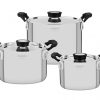 Juego de utensilios de cocina Tramontina Grano Compact de acero inoxidable con cuerpo de triple capa y asas recubiertas de silicona negra, 3 piezas 65240200