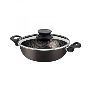 Freidora multiusos Tramontina Paris de aluminio con revestimiento interno y externo antiadherente Starflon Max, color gris plomo, con tapa de vidrio, 24 cm, 2,8 L