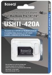 BASEQI UHS-II Aluminum microSD Adapter for 2021 M1/ 2022 M2 / 2023 M3 MacBook Pro 14" & 16” (Space Black, Adapter)