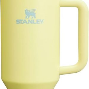 Stanley Quencher H2.0-Vaso de acero inoxidable con asa, pajilla y tapa FlowState giratoria de 3 posiciones; aislamiento térmico, sin BPA; apto p/portavaso para viaje; 40 oz, amarillo pastel (Pomelo)
