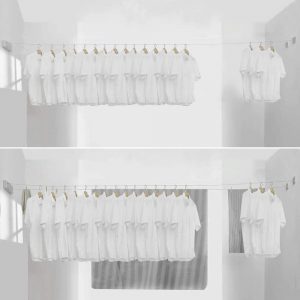 BESy Retractable Clothesline ABS case+Aluminum Dryer with Adjustable Stainless Steel Double Rope String Hotel Style Heavy Duty,Wall Mounted Method, 13.8 Feets,Silver