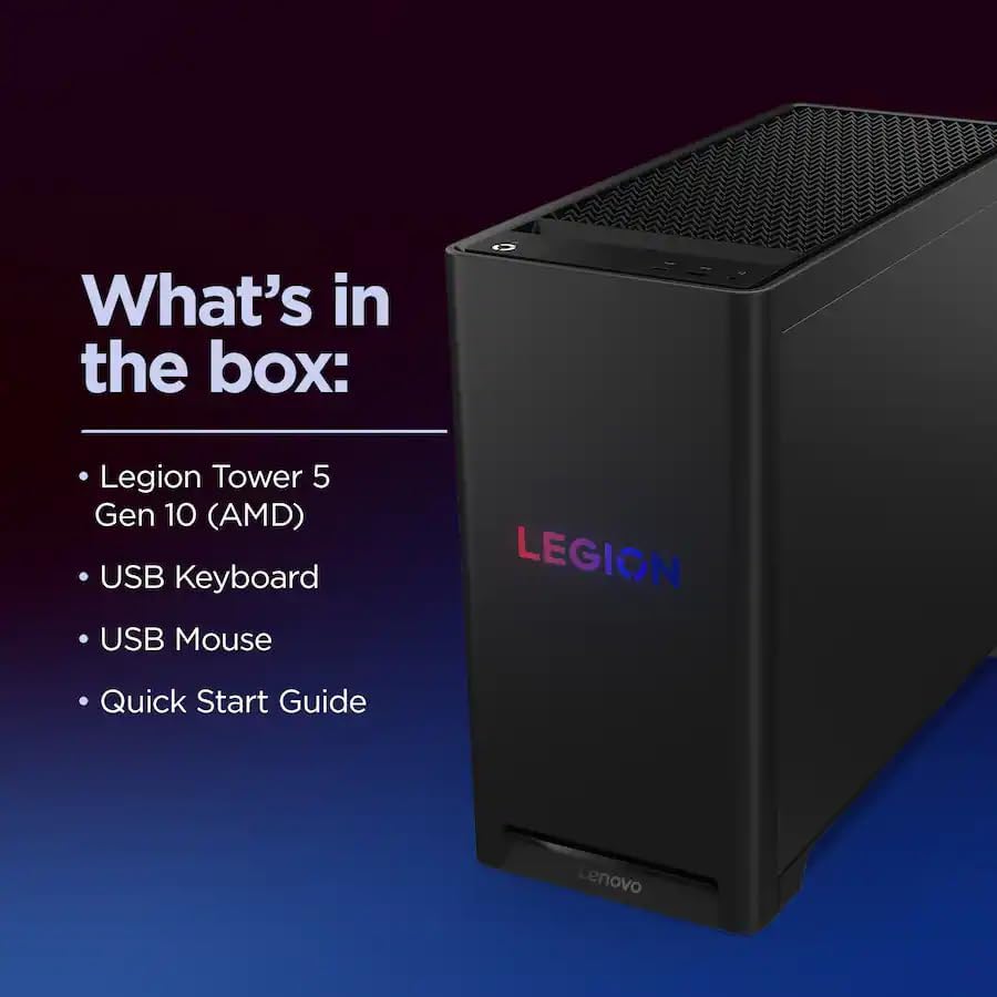 Lenovo Legion Tower 5 Gaming Desktop, AMD Ryzen 7 7800X3D NVIDIA GeForce RTX 5070 12GB GDDR7, 64GB DDR5 5600MT/s, 2TB SSD, 2TB HDD, Whisper-Quiet Legion Cooling, Windows 11 Pro, REDRAGON Accessories