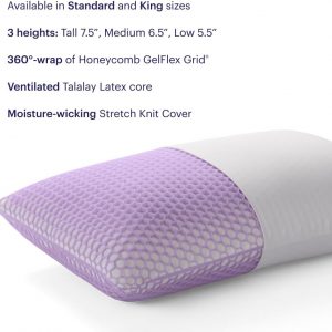 Purple Harmony Pillow - Standard - Medium, Greatest Pillow Ever Invented, 360º Hex Grid & Talalay Latex Core - No Pressure Support, Stays Cool, Luxurious Comfort