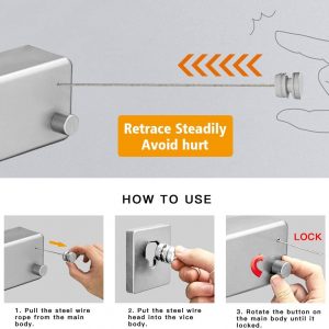 BESy Retractable Clothesline ABS case+Aluminum Dryer with Adjustable Stainless Steel Double Rope String Hotel Style Heavy Duty,Wall Mounted Method, 13.8 Feets,Silver