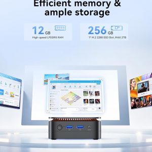 KAMRUI Essenx E1 Mini PC, N95 Processor (up to 3.4GHz), 12GB LPDDR5 RAM 256GB M.2 SSD, Mini Desktop Computer Support Dual 4K, WiFi, Ethernet for Business, Office, Home