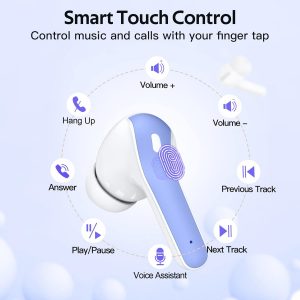 TAGRY Auriculares Bluetooth verdaderamente inalámbricos de reproducción de 60 horas con pantalla LED de alimentación con estuche de carga inalámbrica IPX5, auriculares intrauditivos impermeables con micrófono para TV, teléfono inteligente, portátil, computadora, deportes