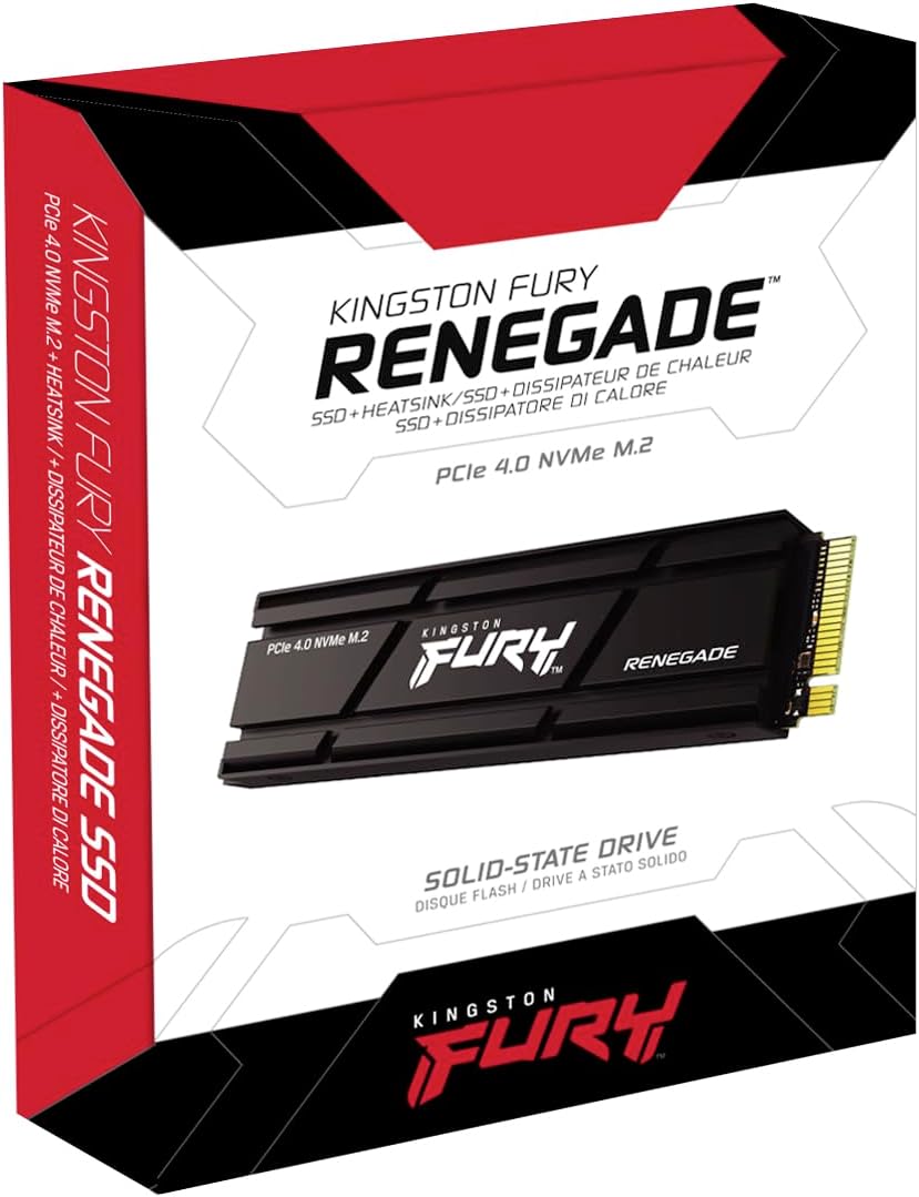 Kingston Fury Renegade 1TB PCIe Gen 4.0 NVMe M.2 SSD interno para juegos con disipador de calor | Listo para PS5 | Hasta 7300 MB/s | SFYRSK/1000G