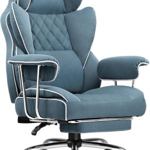 COMHOMA Silla de oficina grande y alta, silla de juegos de cuero con reposapiés, silla de oficina ergonómica ejecutiva con soporte lumbar de resorte de bolsillo y con reposabrazos suaves fijos hacia