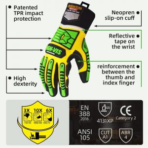 Seibertron High-VIS SDXG2 Dexterity Super Grip GEL Oil & Gas Anti-Vibración Protección de Impacto Guantes de Seguridad CE EN388 4131 M
