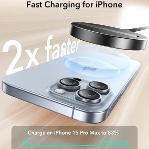 ESR Cargador Magsafe con soporte, cargador inalámbrico de 15 W, cargador Qi2 Magsafe para iPhone 15/14/13/12, AirPods 4/3/Pro/Pro 2, Galaxy S25, almohadilla de carga magnética fuerte con cable tipo C