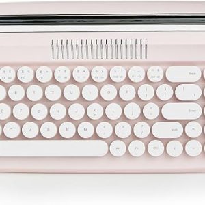 YUNZII Upgraded Wireless Typewriter Keyboard,with Retro Integrated Stand,USB-C/Bluetooth,Cute Round Keycaps, USB-C/Bluetooth Connection for Table, Phone, PC and Win/Mac/Android (B309, Baby Pink)