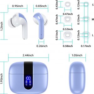 TAGRY Auriculares Bluetooth verdaderamente inalámbricos de reproducción de 60 horas con pantalla LED de alimentación con estuche de carga inalámbrica IPX5, auriculares intrauditivos impermeables con micrófono para TV, teléfono inteligente, portátil, computadora, deportes