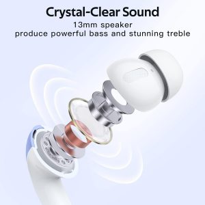 TAGRY Auriculares Bluetooth verdaderamente inalámbricos de reproducción de 60 horas con pantalla LED de alimentación con estuche de carga inalámbrica IPX5, auriculares intrauditivos impermeables con micrófono para TV, teléfono inteligente, portátil, computadora, deportes