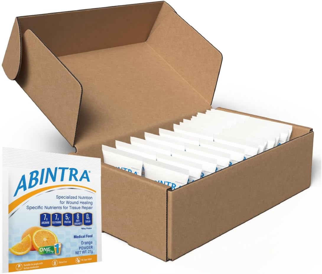 ABINTRA El suplemento nutricional especializado para la curación de heridas incluye L-arginina, L-glutamina, proteína de suero, vitaminas y minerales, sabor a naranja, fabricado en los Estados Unidos,