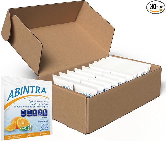 ABINTRA El suplemento nutricional especializado para la curación de heridas incluye L-arginina, L-glutamina, proteína de suero, vitaminas y minerales, sabor a naranja, fabricado en los Estados Unidos,