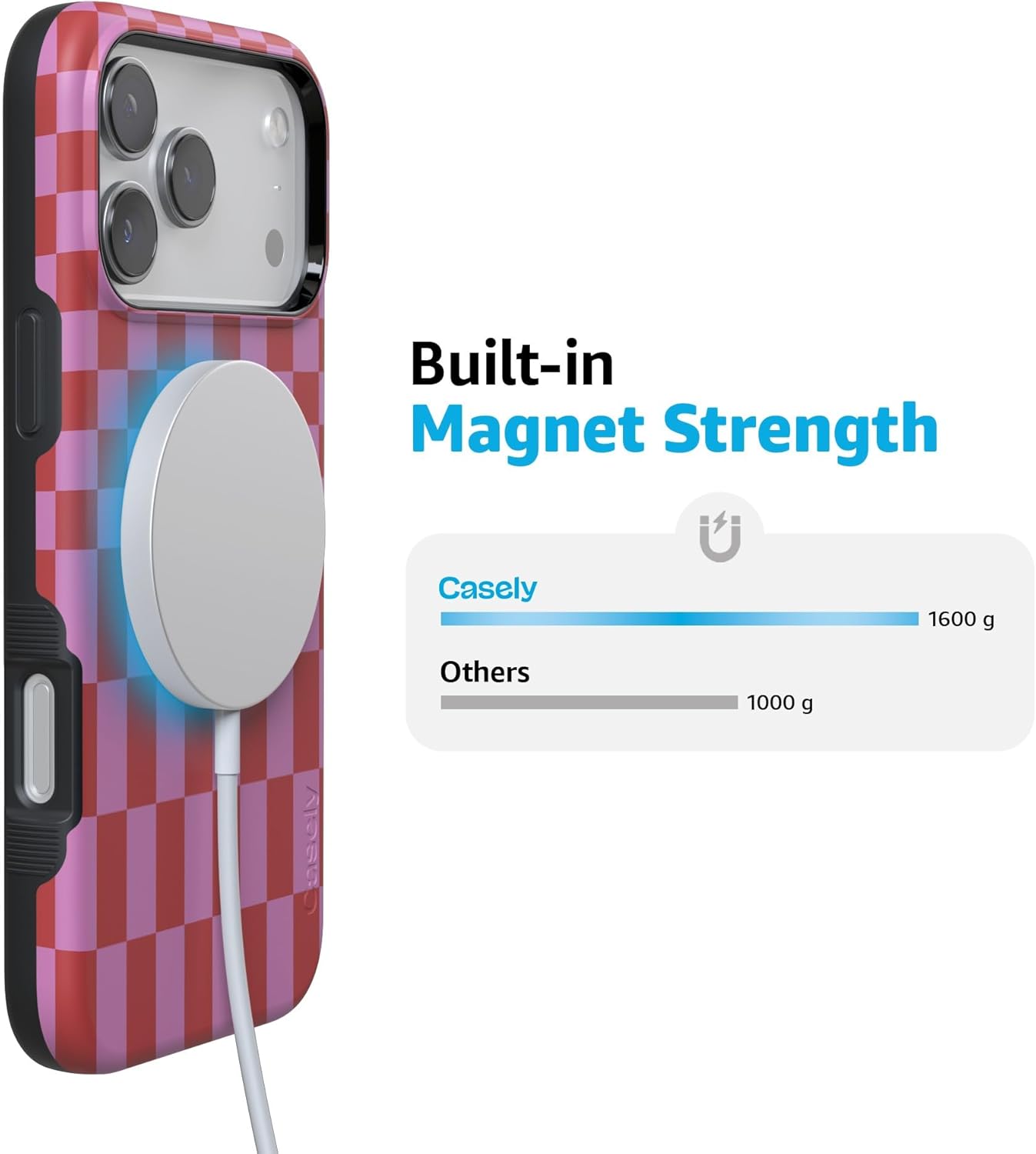Casely iPhone 17 Pro Max Case | Vibe Check | Pink Checkerboard | Compatible with MagSafe | Bold Protective Design