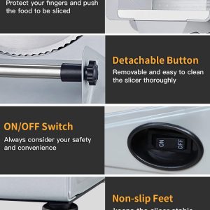 Meat Slicer, 200W Electric Food Slicer with 2 Removable 7.5" Stainless Steel Blades and Stainless Steel Tray, Child Lock Protection, Adjustable Thickness, Food Slicer Machine for Meat Cheese Bread