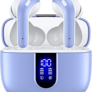 TAGRY Auriculares Bluetooth verdaderamente inalámbricos de reproducción de 60 horas con pantalla LED de alimentación con estuche de carga inalámbrica IPX5, auriculares intrauditivos impermeables con micrófono para TV, teléfono inteligente, portátil, computadora, deportes