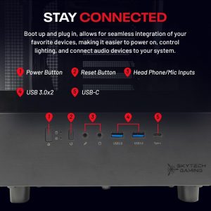 Skytech Gaming Azure 3 Gaming PC, Intel i5 14400F 2.5GHz, NVIDIA RTX 5060, 1TB NVMe SSD, 32GB DDR5 RAM 6000, 650W Gold PSU, Wi-Fi, Win 11, Desktop